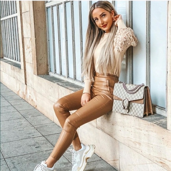 Camel Zara Faux Leather Leggings 